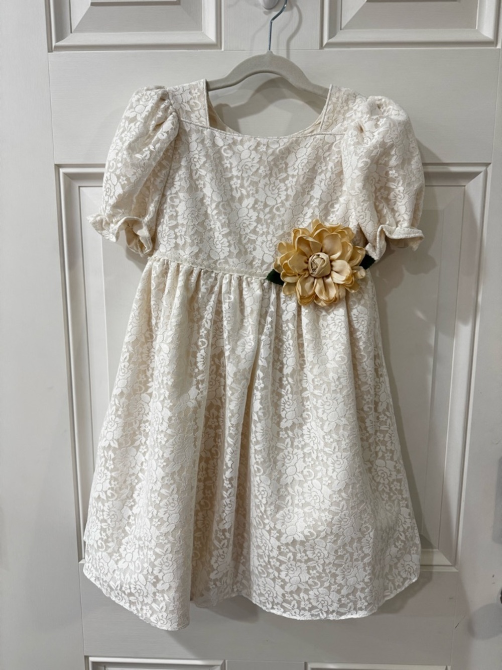 Pippa and Julie Girls Ivory Lace Dress with Flower Accent